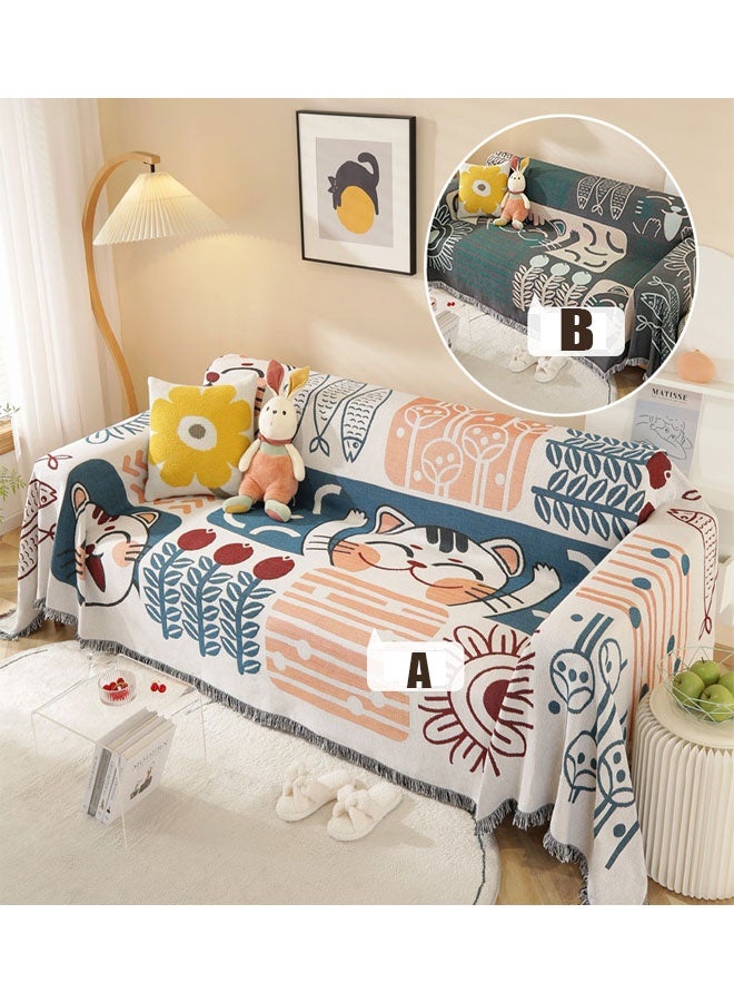 Sided Chenille, Soft Sofa Cover Towel, Couch Slipcovers with Tassels Couch,Stylish Sofa Cover can be used as Sofa Blanket, Shawl, Usable in All Seasons (Beige-White, 180 * 230)